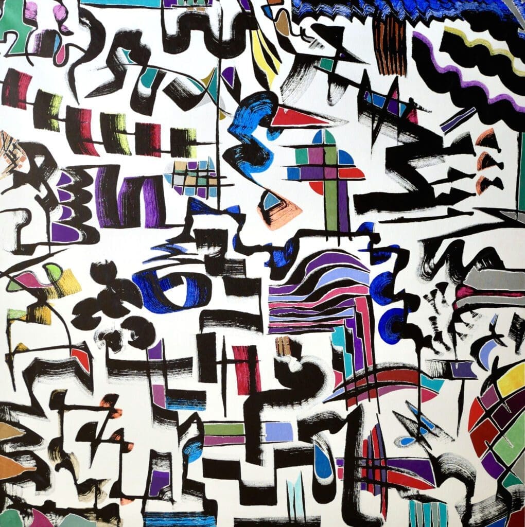 SQLS,
Acrylic paint and markers on linen (120cm x 120cm)