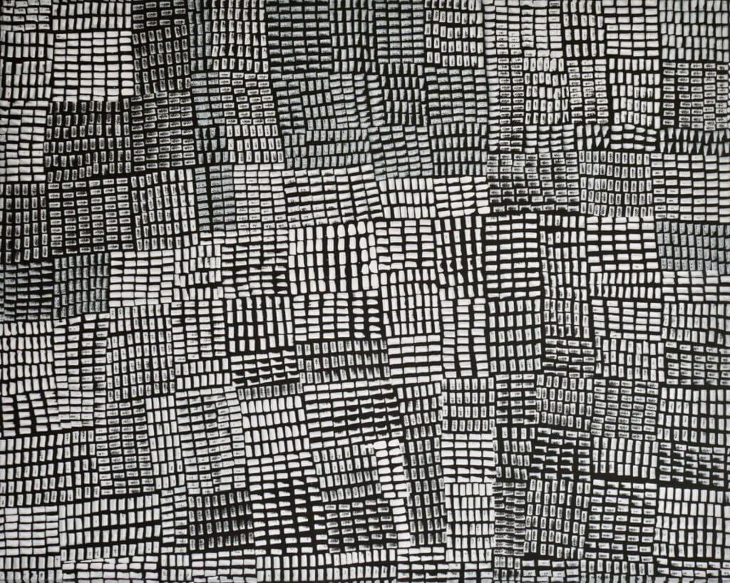 Car Park,
Acrylic paint and acrylic markers on black cotton (80cm x 100cm)