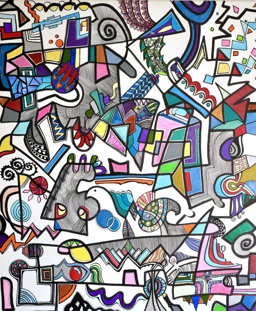 Dove,
Acrylic paint and markers on linen (120cm x 100cm)
