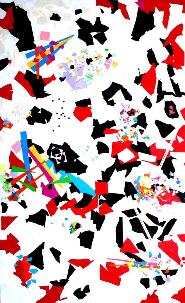 Confetti,
Paper collage on cotton (160cm x100cm)