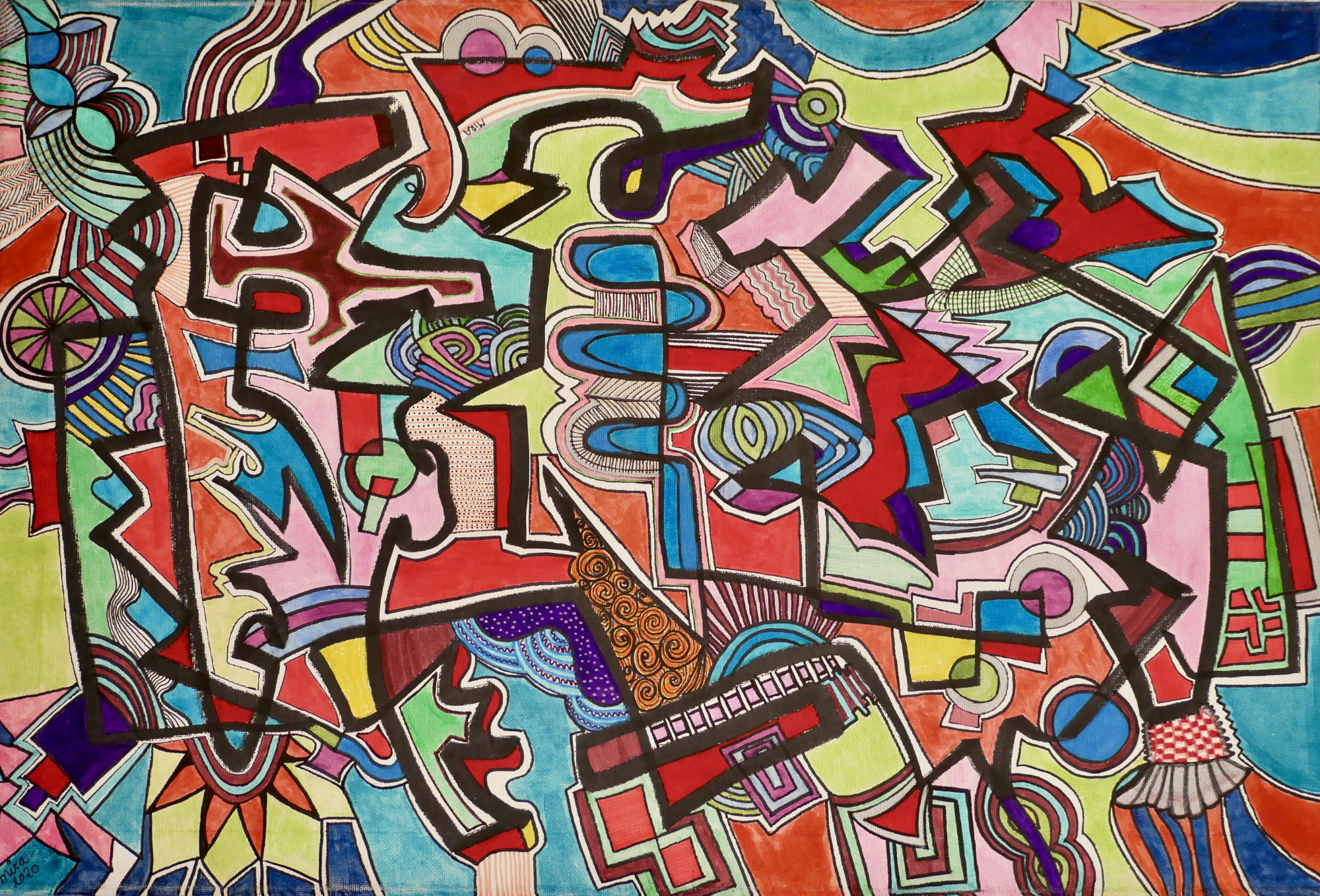 MCBL,
Acrylic paint and markers on cotton (40cm x60cm)