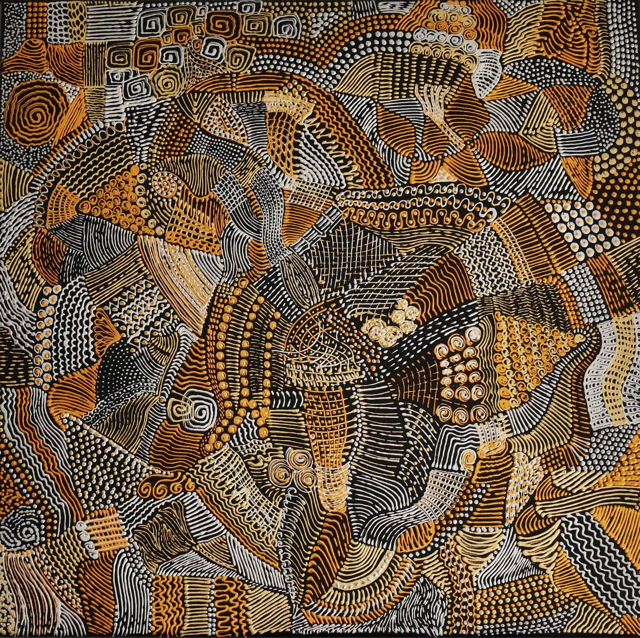 Danjas gold,
Enamel paint on cotton (40cm x 40cm)