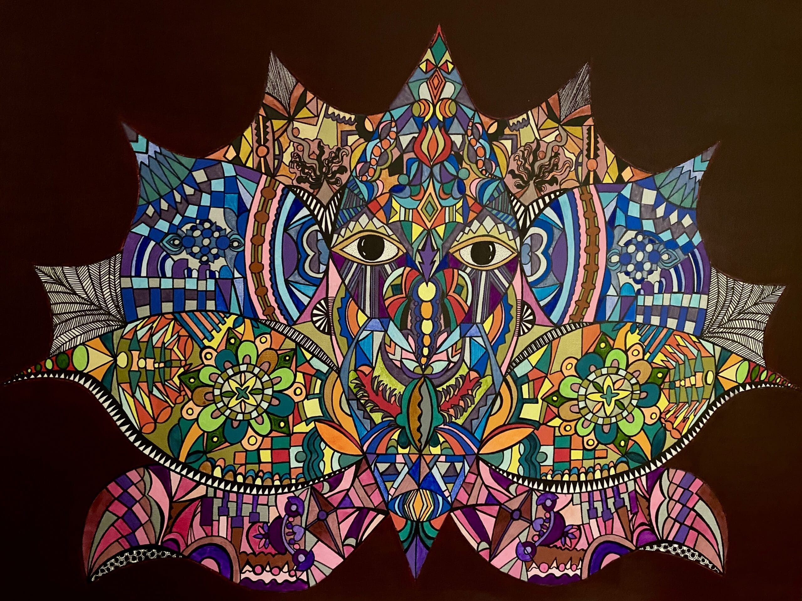 Lotus 1,
Acrylic paint and markers on linen (70cm x90cm)