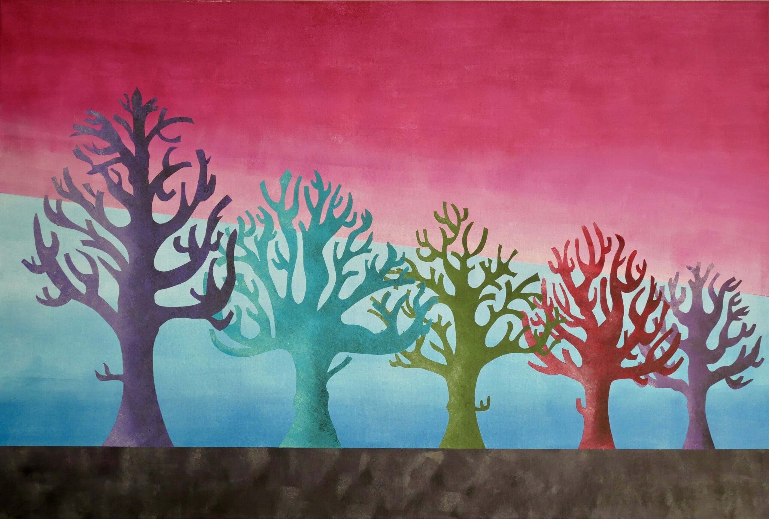 Trees,
Acrylic paint and markers on linen (80cm x 120cm)