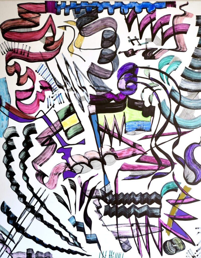 SQL 1,
Acrylic paint and markers on linen (150cm x 120cm)