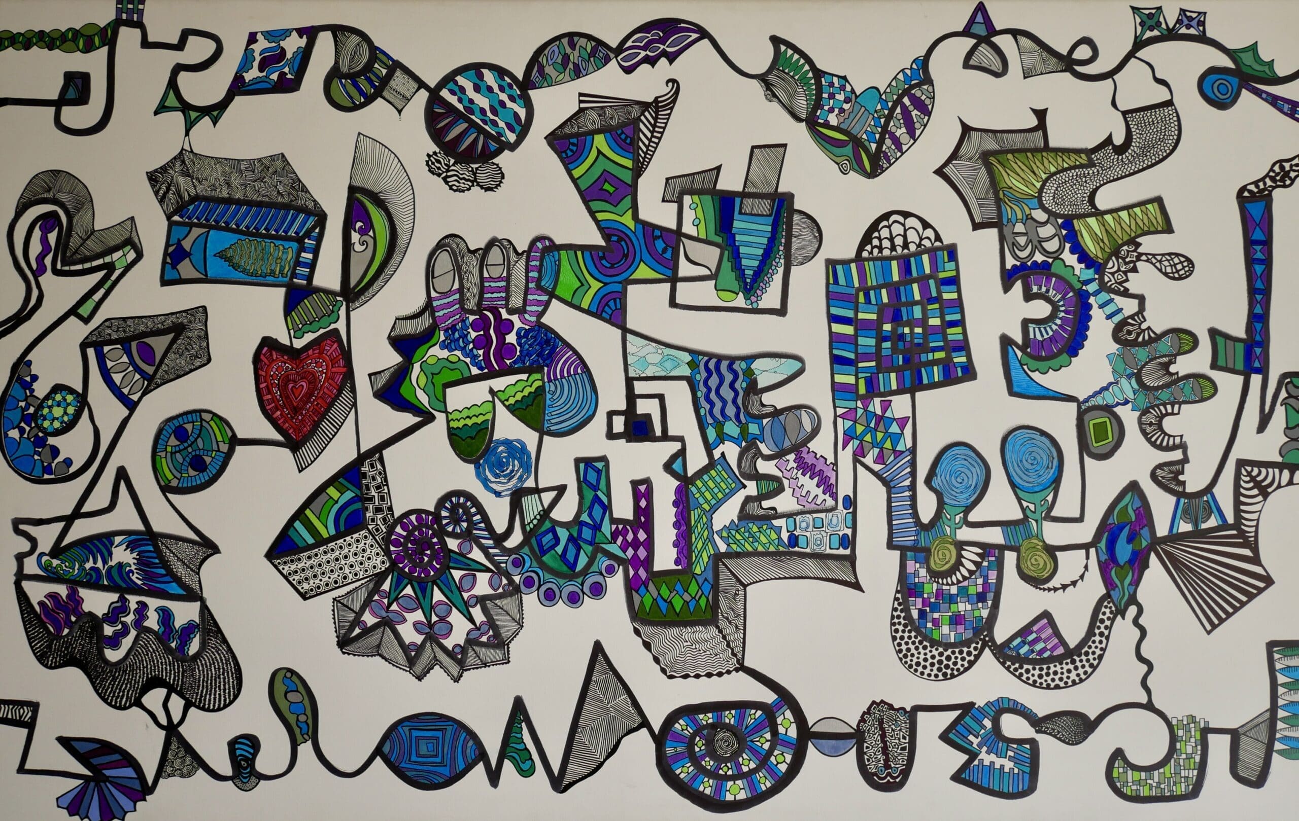 Red Heart,
Acrylic paint and markers on linnen (100cm x 160cm)