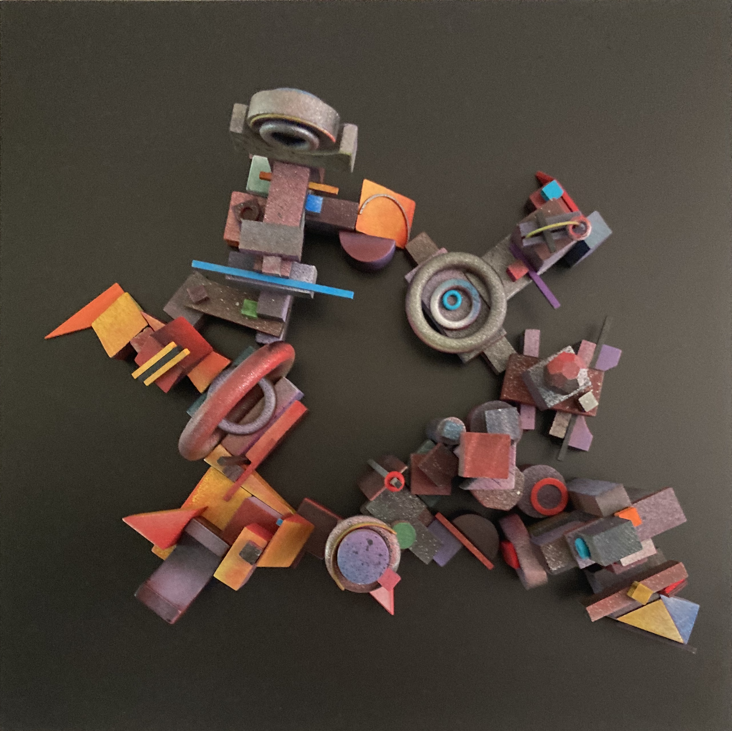 Rings,
Hand painted wooden blocks on lime wood (50cm x 50cm)